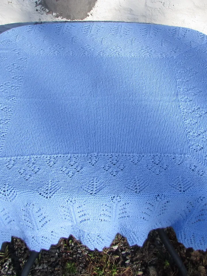 Blue Babies Shawl, Flower Design, Hand Knit, 3ply,  50" square