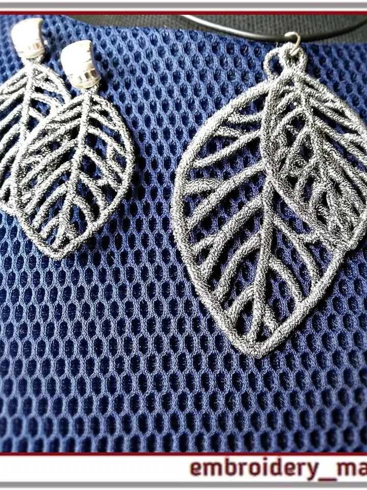 In the hoop FSL Embroidery design earrings pendant in a leaf 2