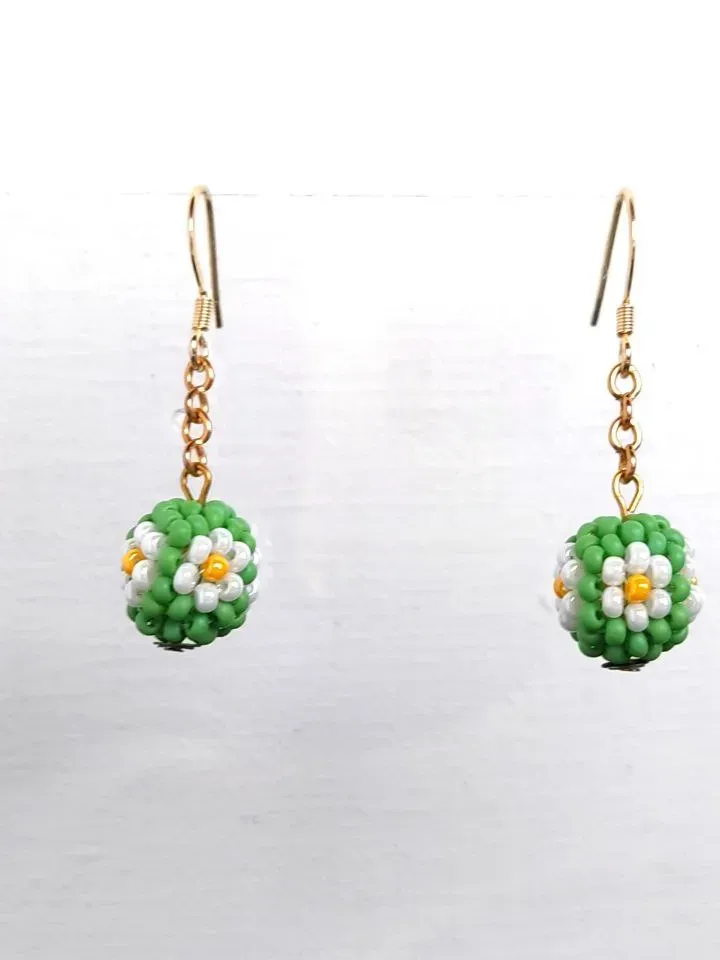 Green Ball Earrings Daisy earrings Little Daizy Tiny Earrings drop dangle earring balls on chain