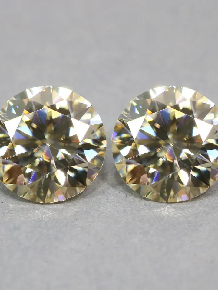 2.70 CT Stunning ! Golden Yellow Moissanite Pair Excellent Round Cut