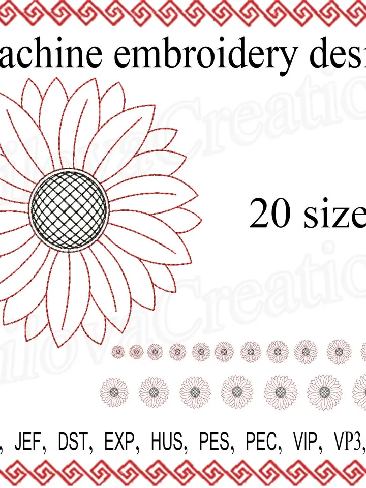 Flower Embroidery design Machine embroidery designs chamomile sunflower Embroidery File  Instant Download redwork