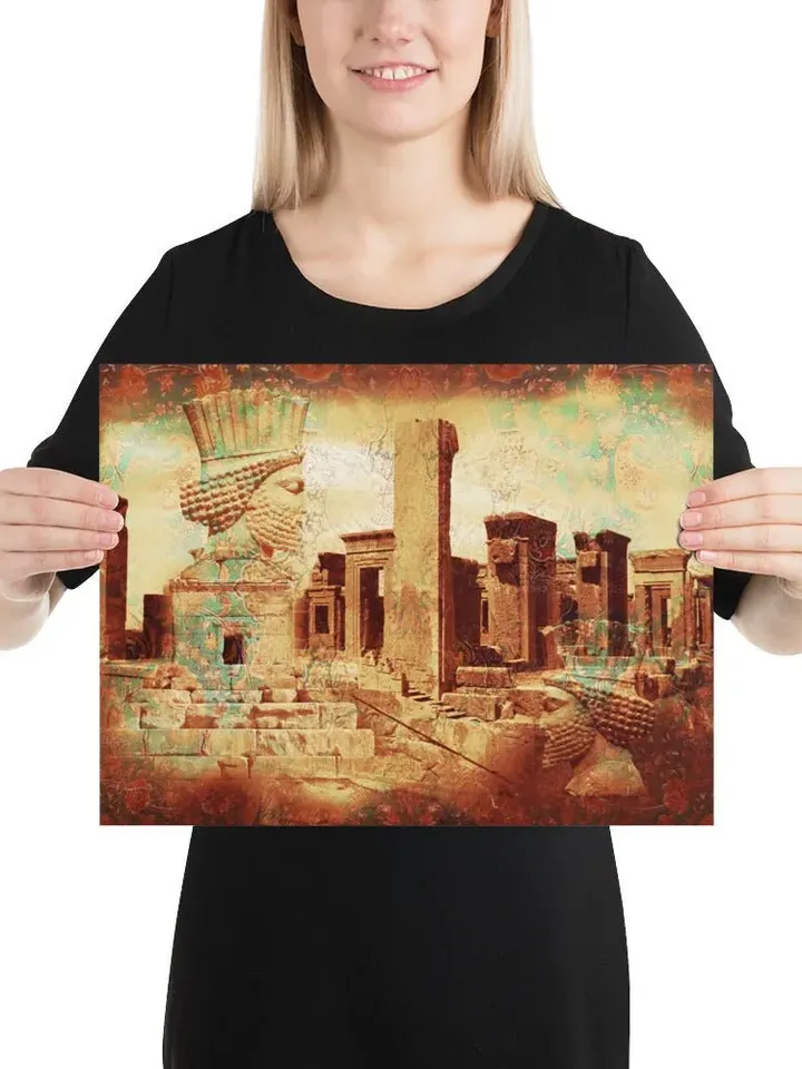 Tomb of Cyrus the great & Takht-e Jamshid | Persian Calligraphy Wall Art Poster | Unique Persian Gift | Unframed Art Print Poster