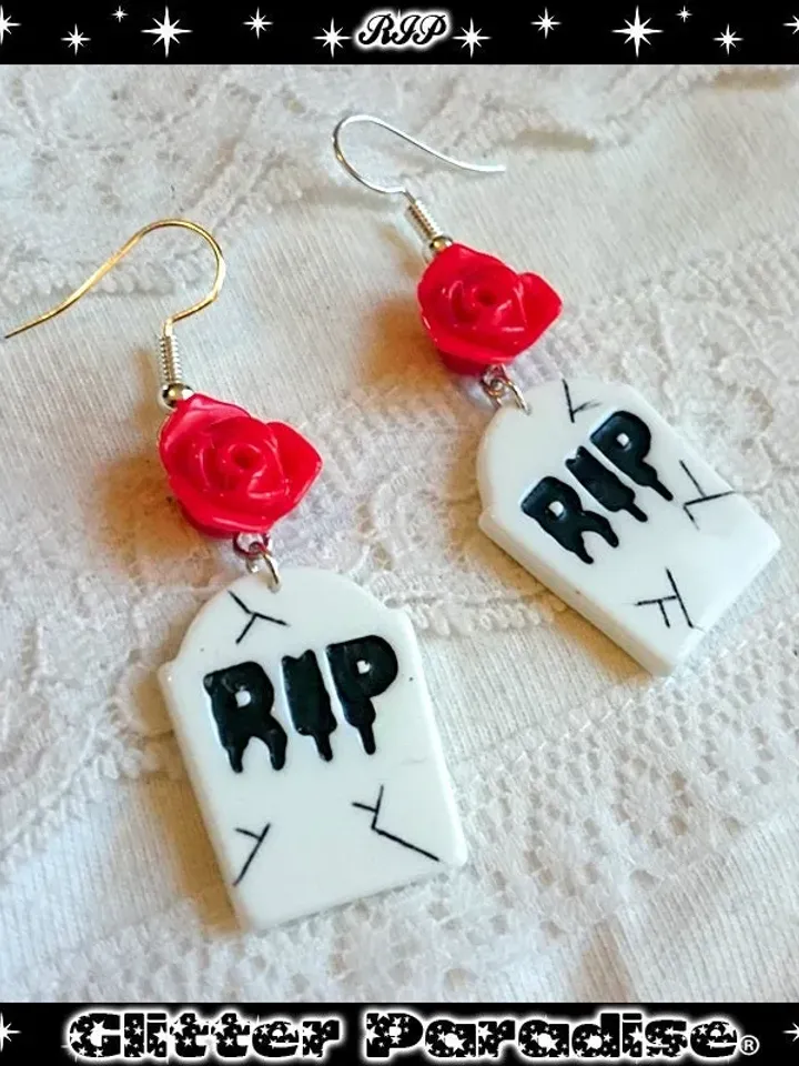RIP - Boucles d'Oreilles R.I.P - Gothique - Cimetière - Tombe - Fantôme - Bijoux d'Halloween - Goth - Horreur - Ghoul - Glitter Paradise®