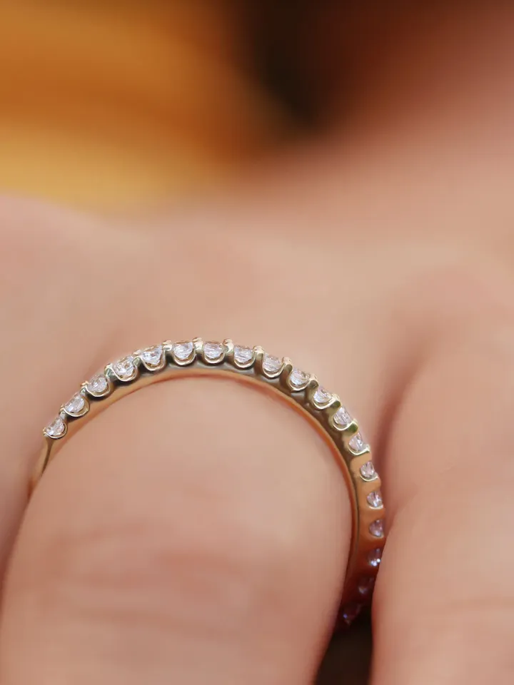 CUT DIAMOND RING | Round Diamond Women Stackable Ring | 14k Gold Diamond Wedding Women Eternity Ring Band | Gift For Anniversary