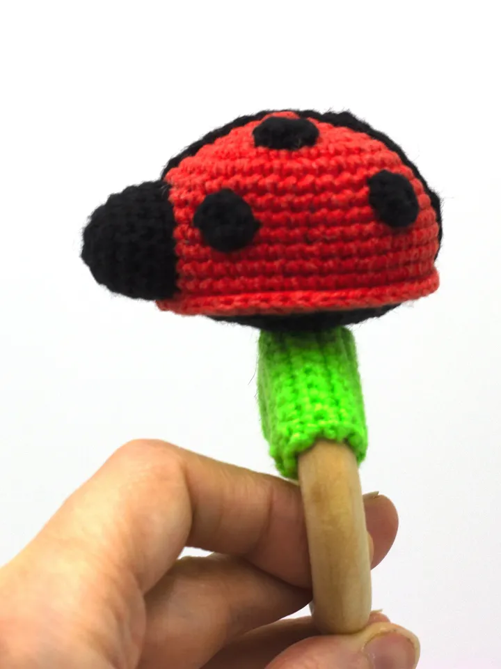 Crochet ladybug teether pattern PDF insect toys organic baby toys teether wooden amigurumi pattern gift for newborn baby