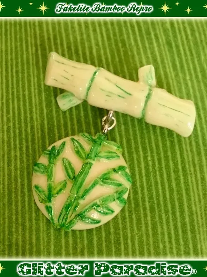 Bamboo Vintage Repro - Brooch - Bamboo Jewelry - Aloha - Chinese Brooch - Bamboo Brooch - Bamboo Root - Bamboo Leaves - Glitter Paradise®