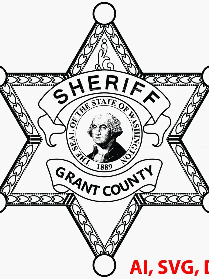 State of Washington Grant County Sheriff Badge, Logo, Seal, Custom, Ai, Vector, SVG, DXF, PNG, Digital