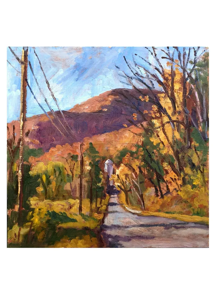 Original 10x10 Autumn Landscape Painting -Up Sloan Road/Berkshires- Oil on Panel, American Plein Air Scene, Signed Impressionist Fine Art