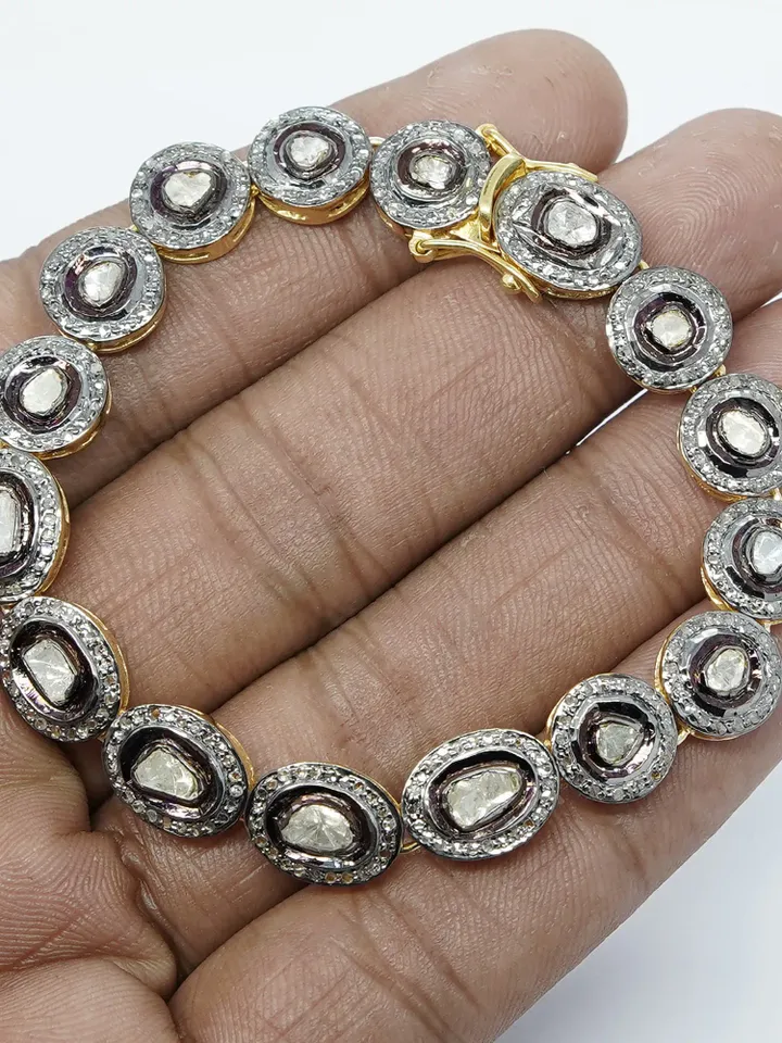 Polki Bracelet, Polki Diamond Bracelet, Solid 925 Sterling Silver, Polki Jewelry, Victorian Jewelry, Gift For Her, Diamond Bracelet Bangle