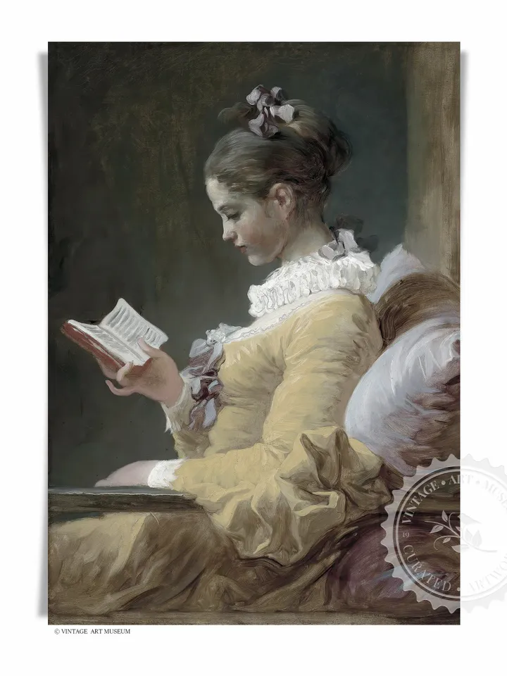 Girl Reading Book Vintage Portrait Oil Painting, Printable Artwork, Downloadable Wall Art Decor | 40