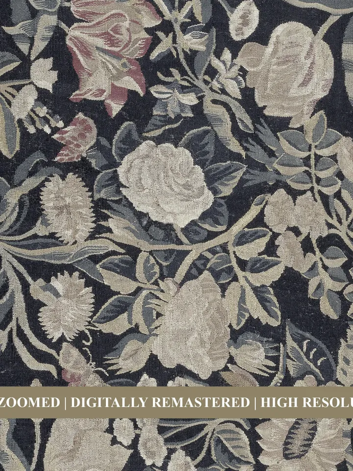 Navy Blue Textile Wall Art Vintage Print, Floral Rug Pattern, Printable Home Decor, Downloadable | 204