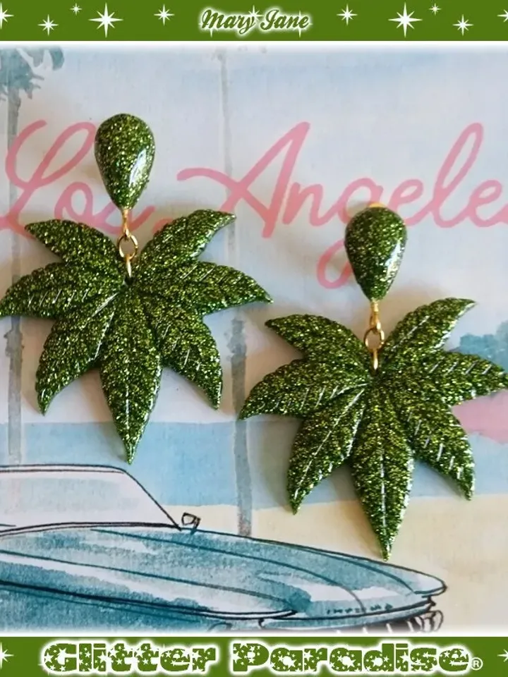 Mary Jane - Earrings - Confetti Lucite - Weed Earrings - Cannabis - Sativa - Ganja - Marijuana - Hemp - Stoner - Retro - Glitter Paradise®