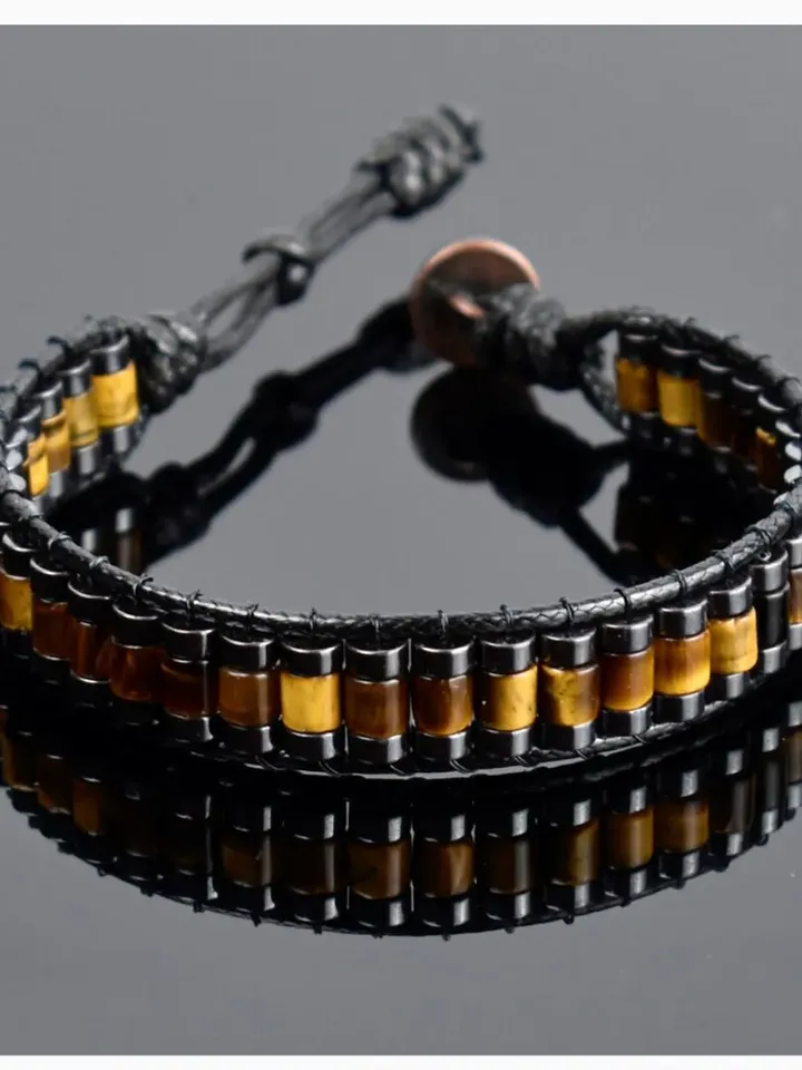 Original Brown Tiger&#39;s Eye Beaded Bracelet, Geuinie Gemstone Beaded Jewelry, Beaded Bracelets in Fashion, Souvenir Jewelery Present for Men