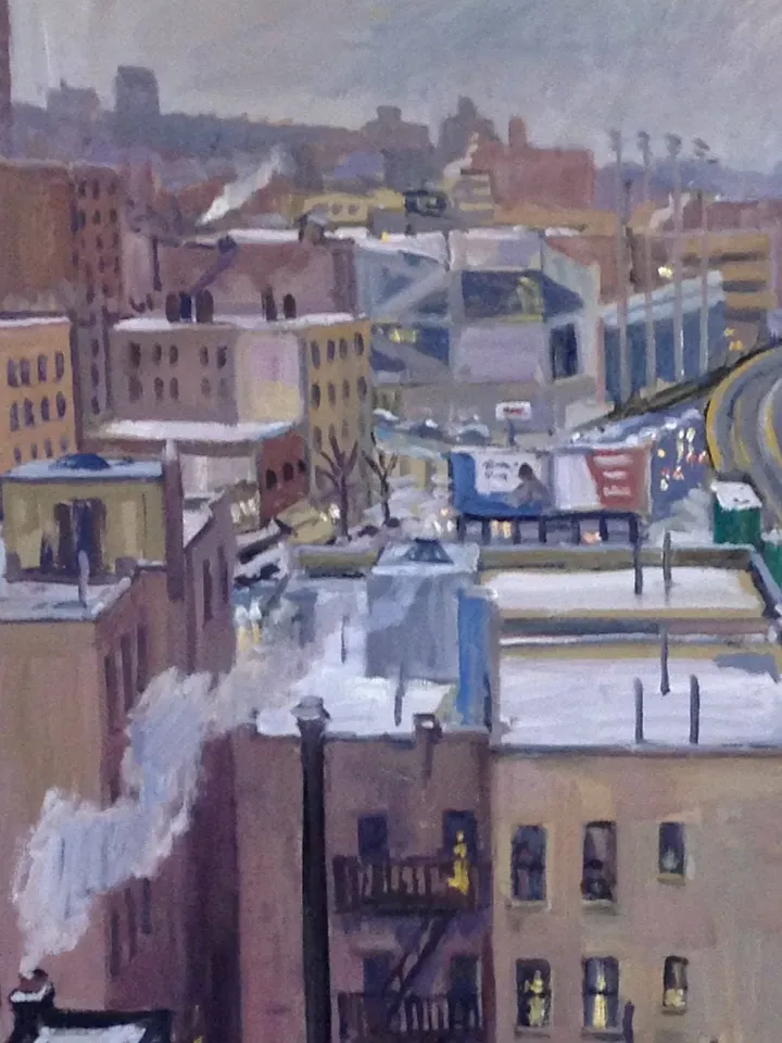 Large New York Cityscape Painting -Snowy Rooftops/NYC- 27x36 Oil on Canvas, American Realist Urban Winter Scene, Signed Original