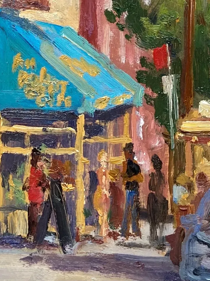 Original Bronx Cityscape Painting - An Beal Bocht Cafe/NYC - 12x12 Oil on Panel, Impressionist Landscape