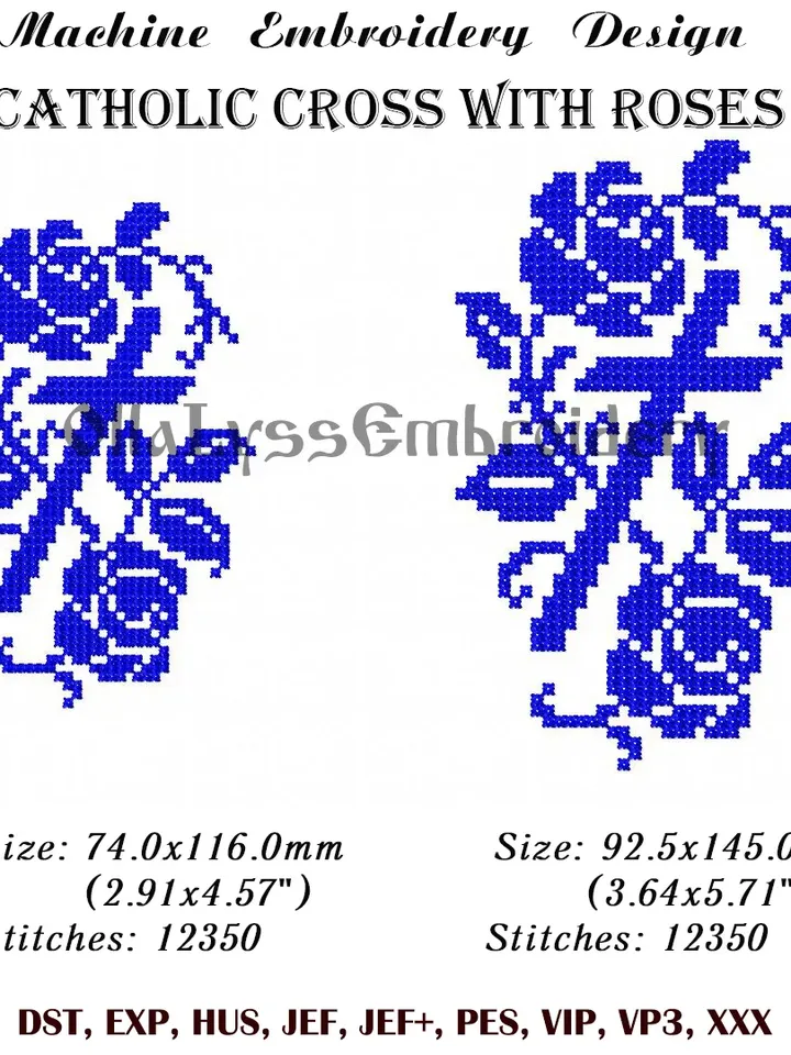 Catholic cross with roses embroidery design