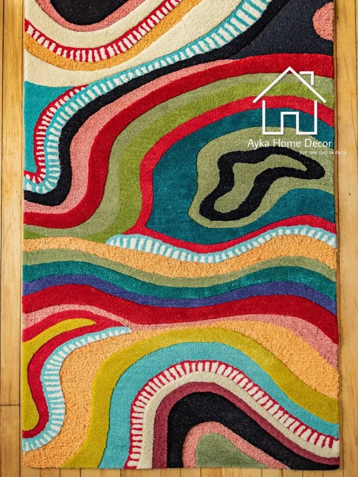Ayka Handmade Multi Color Tufted 100% Fine wool Trending carpets and rugs for Living Room and for kids room /