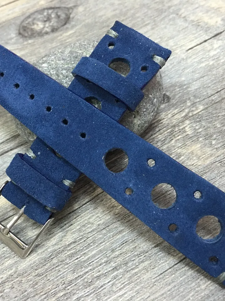 Rally Watch strap, Leather watch band,Suede Blue watch band, Racing watch band, 22mm strap, 22mm watch band, 20mm watch strap, FREE SHIPPING