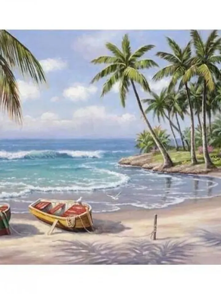 Canvas Palms and Beach Coloring by Number Set with Roll , the art of painting, education and entertainment.