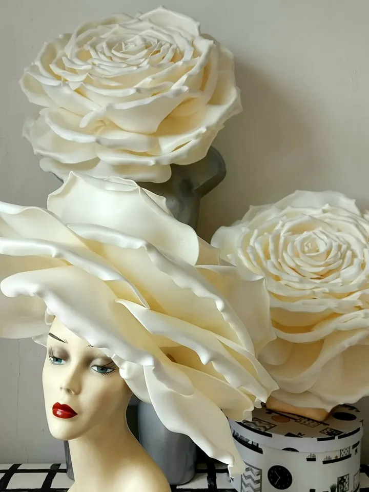 Huge rose statement hat 3 pcs Wedding headdress20" Kentucky Derby Cocktail Occasion headpiece Women Fashion 2024