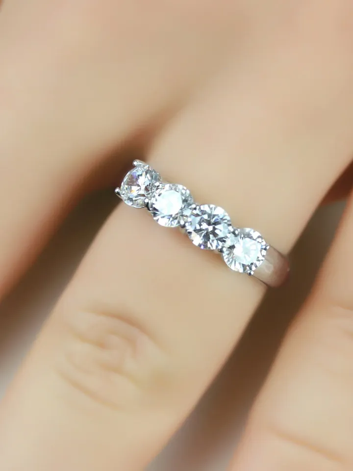 ROUND CUT RING | Round Cut Diamond Ring Band | 4 Stone Wedding Ring | Gift For Wedding | Handmade Multi Stone 14k Gold Ring
