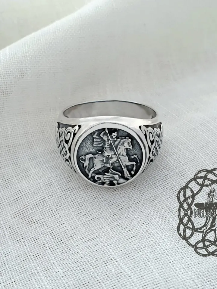 Saint George Ring, George the Victorious, Dragon Slayer Ring, Sterling Silver Saint George Ring, Slavic Jewelry