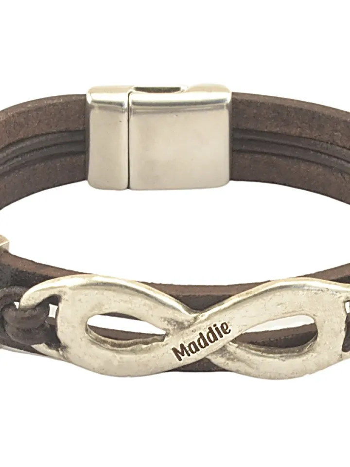 Leather Bracelet With Infinity Symbol Engraved- Infinity Bracelet Couples - Custom Anniversary Valentines Day Gift - Infinite Symbol
