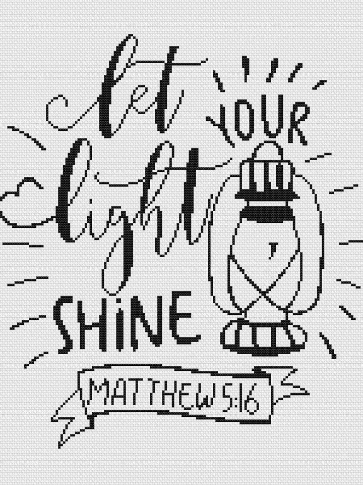 Bible cross stitch pattern "Let your light shine", Bible verse cross stitch pattern, Religious catholic xstitch chart