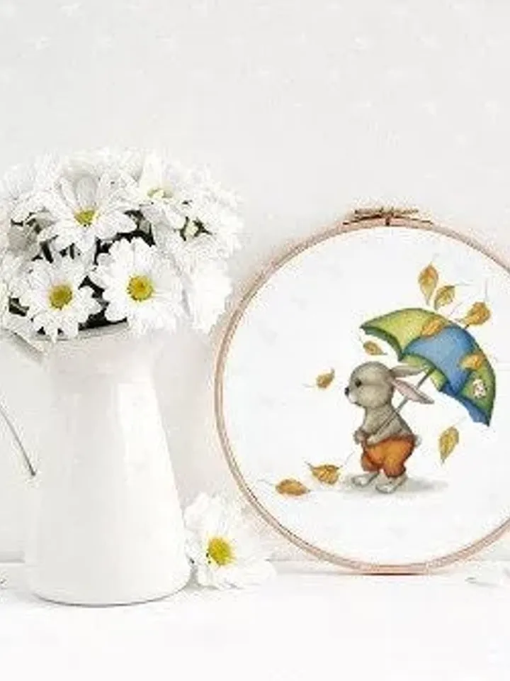 Rabbit Cross Stitch Pattern PDF, Animal Cross Stitch, Umbrella Embroidery, Funny Rabbit Embroidery, Instant Download PDF Design