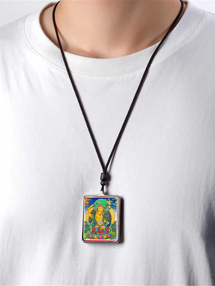 Gandhanra Handpainted Locket Thangka Amulet,Manjusri,Wisdom Buddha,Packed in Gau Shrine Box