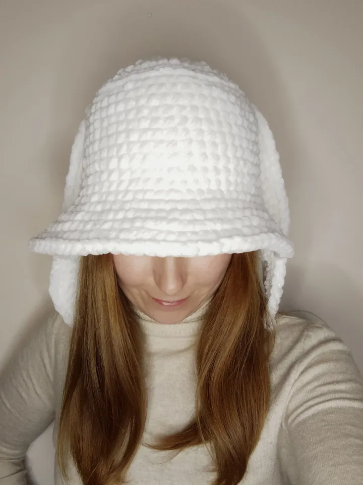 White bunny bucket hat with bunny ears Fluffy bucket hat crochet Gift for teens