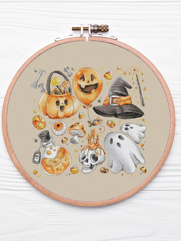 Halloween Cross Stitch Pattern PDF, Cross Stitch Sampler, Halloween Cross Stitch Chart Instant Download, Halloween Embroidery Pattern Pdf