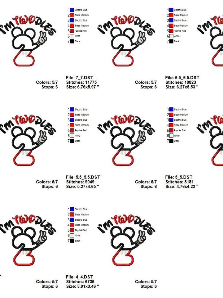 Im twodles Oh twodles Birthday I'm Twodles Mouse Silhouette Second 2nd Birthday Design applique for Machine Embroidery