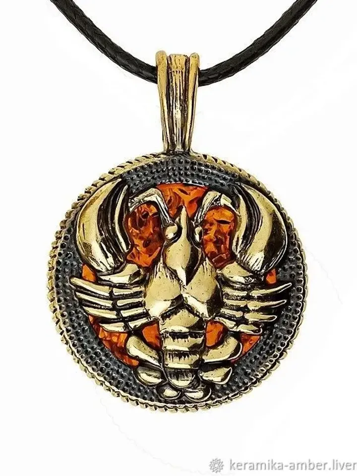 Cancer necklace Zodiac Sign Round Necklace Gold black brass amber cancer pendant necklace Amulet Necklace Large