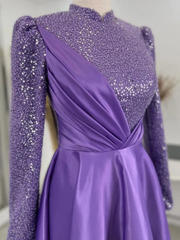 Rüya Ahunare Lilac Satin Wedding Dress, Muslim Evening Gown, Nikah, Islamic Wedding, Engagement, Bridesmaid, Maxi Dress
