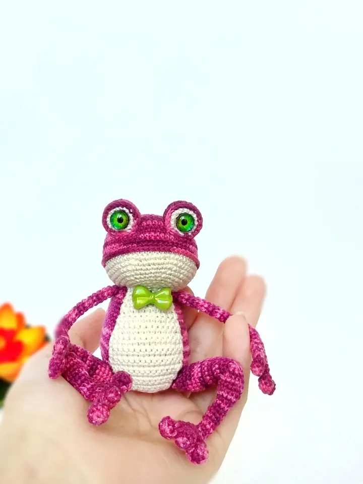 Funny frog plush crochet TO ORDER Burgundy frog amigurumi Stuffed plush toy Handmade frog doll