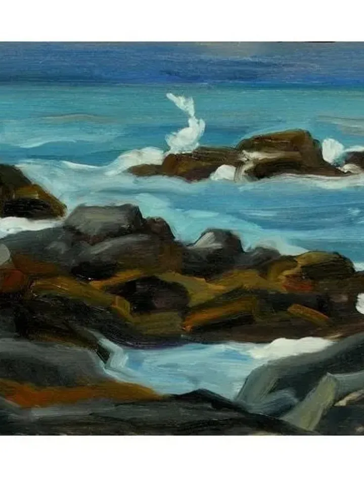 Original Oil Painting Landscape -Monhegan Surf/Maine- 8x12 Oil on Panel, Small Impressionist Seascape, Signed Original Fine Art