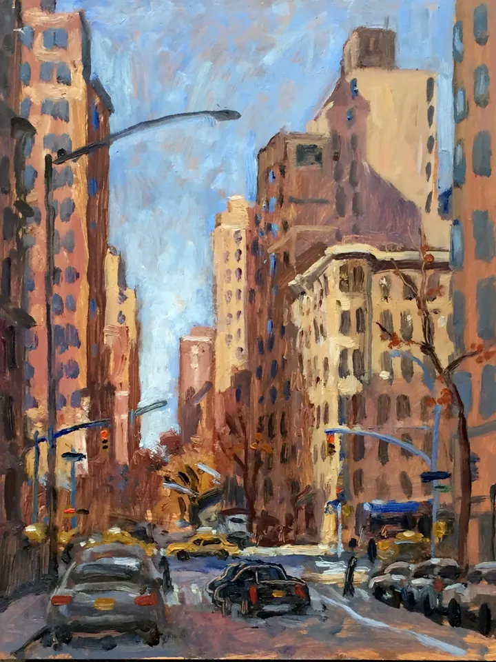 Original New York Cityscape - From 87th Street/Upper West Side/NYC - 8x10 Oil on Panel, Urban Impressionist Landscape, Signed Original