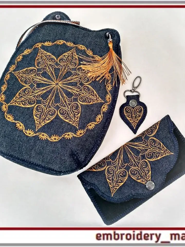 In the hoop embroidery design quilt set from bag, purse and keychain