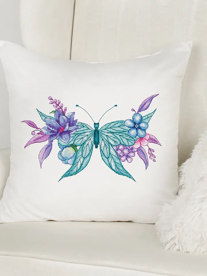 Floral Butterfly Modern Cross Stitch Pattern, Flower Counted Cross Stitch Chart, Nature embroidery, Instant Download PDF