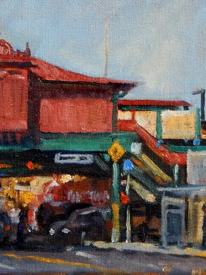 Original New York City Landscape Painting -207th Street Subway Station/NYC - 12x12 Oil on Canvas, NYC Urban Impressionist Cityscape