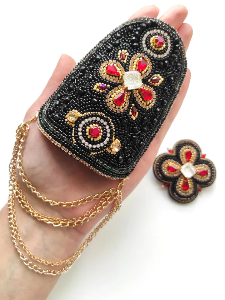 Jewelry set, epaulette , beaded brooch, brooch pin, black brooch, mothers day gift, gift for friend, handmade gifts
