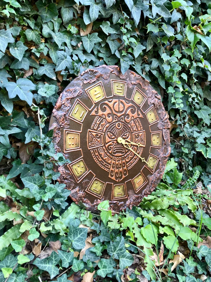 Large wall clock tribal totem polynesian mask 19"/49cm