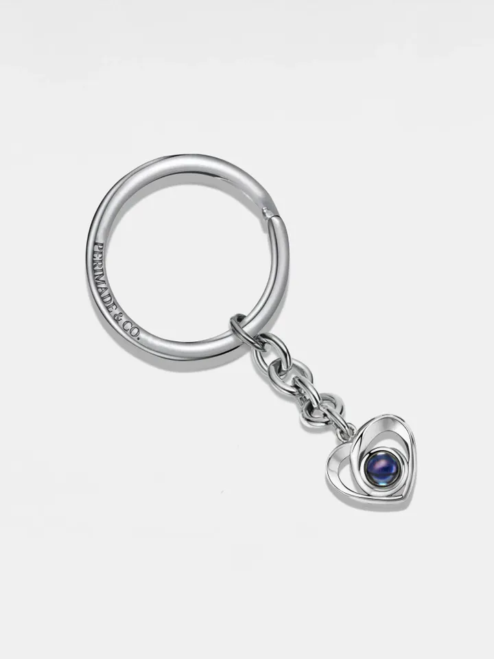 PERIMADE Heart Photo Projection Keychain • Personalized Picture Inside Key Ring • Minimalist Pet Memorial Jewelry • Trendy Best Friend Gift