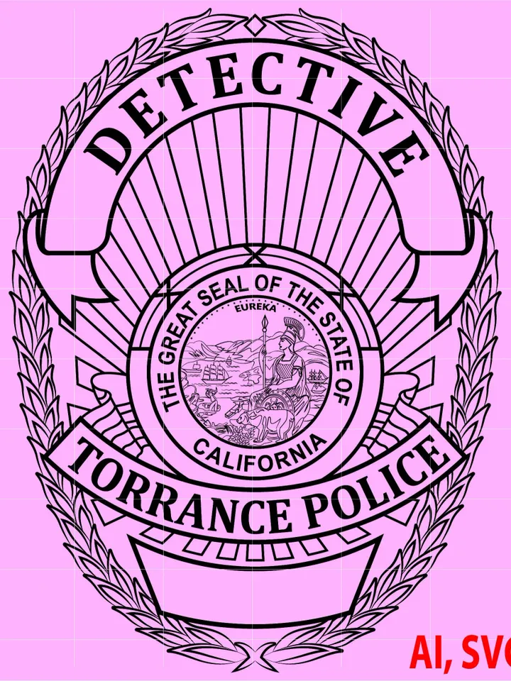 State of California Torrance Police Detective Badge, Logo, Seal, Custom, Ai, Vector, SVG, DXF, PNG, Digital