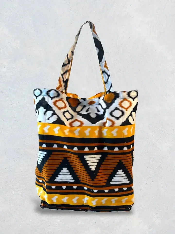 Foldable Ikat Print Tote | Foldable Shopping Bag | Batik Grocery Bag | Bohemian Cotton Tote