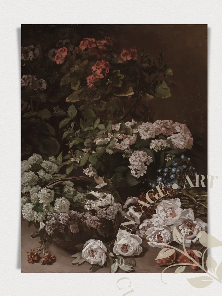 Spring Flowers Dark Antique Still Life Painting, Claude Monet Vintage Artwork PRINTABLE, Cottage Core Wall Decor Downloadable | #114