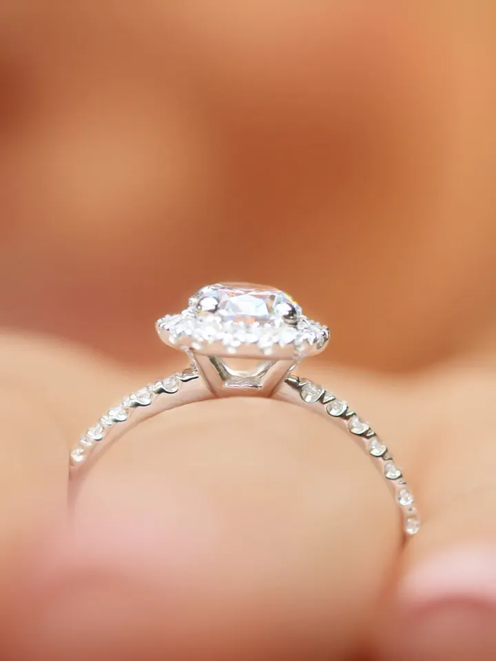 ROUND HALO RING | Round Cut 1.5 Ct Simulated Diamond Gold Ring | Women Halo Diamond Engagement Eternity Ring | Women Wedding Gifts