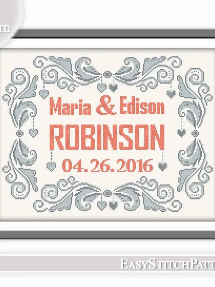 Wedding cross stitch pattern. Border cross stitch pattern. DIY. Anniversary cross stitch.