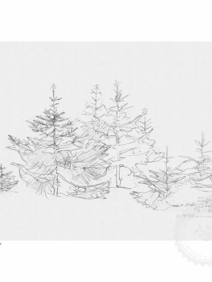 Minimalist Christmas Trees Wall Art Sketch, Vintage Holiday Farmhouse Decor, Printable | 341